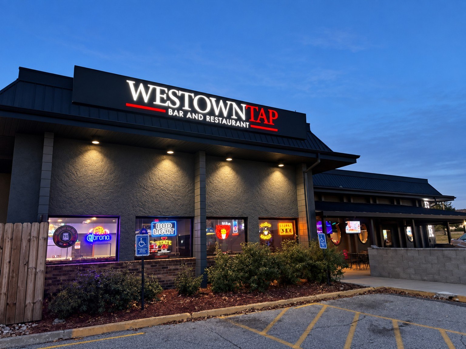 Westown Tap exterior at night